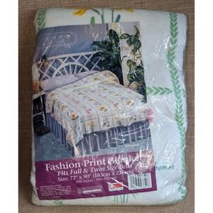 Vintage Owen Nylon Trimmed Blanket Botanical Print Full Twin Size Beds 72x90